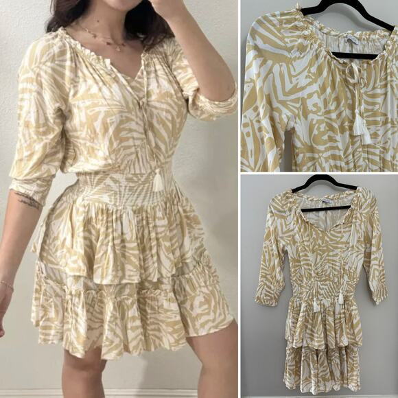 Patrons of Peace Tropical Resort Travel Neutral June Print Ruffle Tiered Dress M - Picture 1 of 10